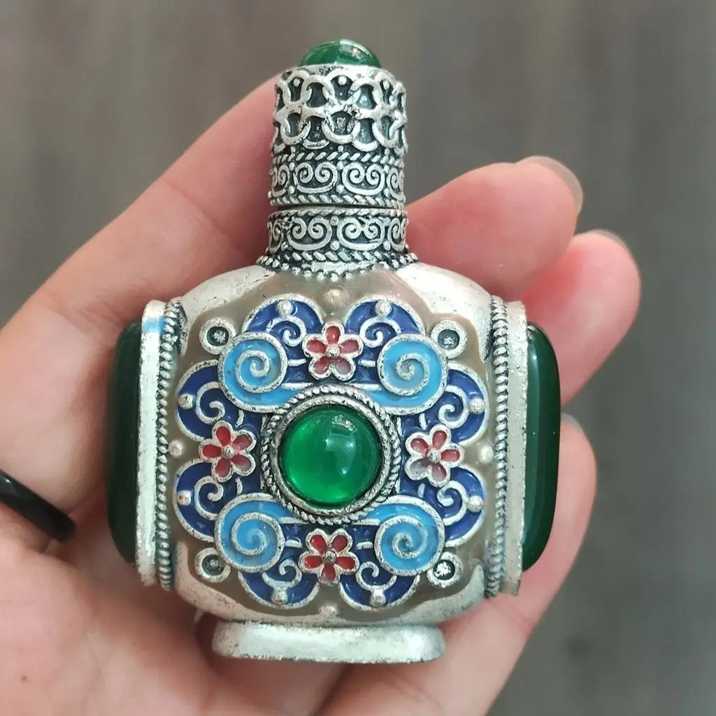 Schnupftabakflasche mit Rosenmuster und Kupfereinlagen – Chinesisches handgemachtes Sammlerstück