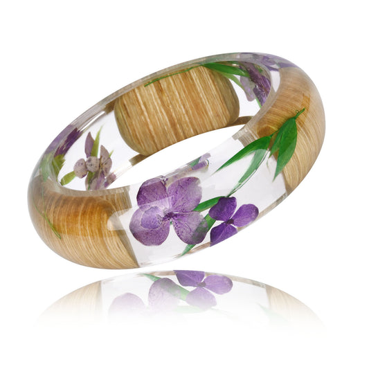 Außenhandel Beauticul Epoxidharz Kristall AB Kleber Bambusarmband mit Blatt, Hortensie, getrockneter Blume