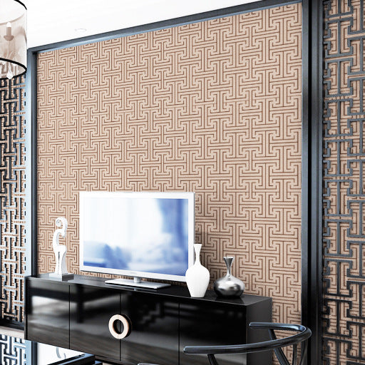 Chinese Style 3D Back Character Grid Non-Woven Deerskin Velvet Wallpaper