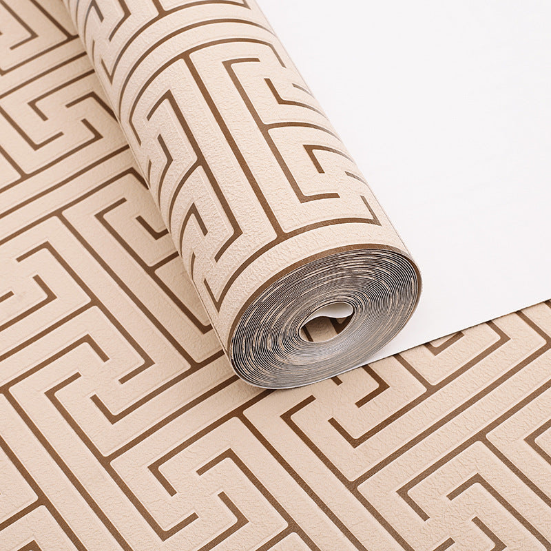 Chinese Style 3D Back Character Grid Non-Woven Deerskin Velvet Wallpaper
