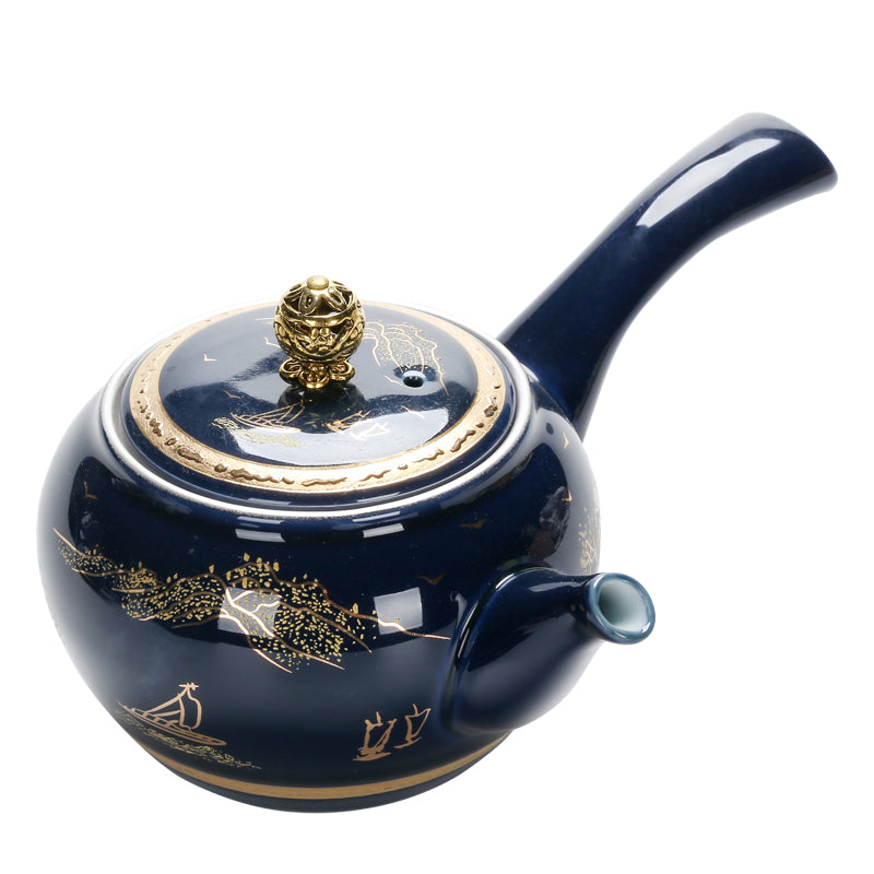 Jingdezhen Porcelain Side Handle Teapot Gilt Silver 230ml Kung Fu Tea Pot
