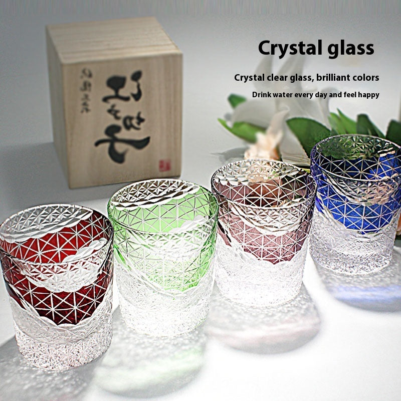 Edo Kiriko Japanese Handmade Cut Glass Cup, Single or Set of 4