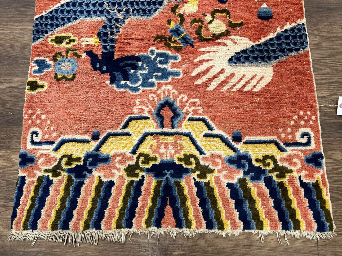 Alfombra de pilar china Ningxia rara de 3x8, finales de la dinastía Qing, dragón de 5 garras, borde de arcoíris de nubes, alfombra antigua coleccionable, lana anudada a mano