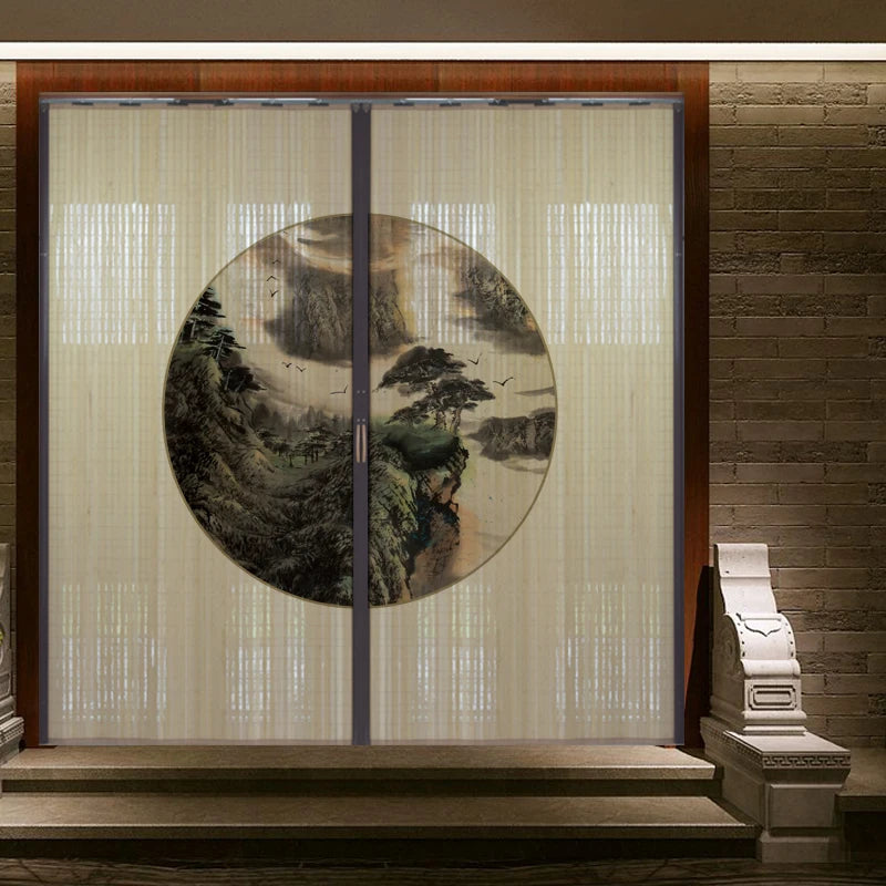 Partición deslizante de bambú impresa para puerta, biombo tradicional chino japonés, cortina deslizante, puerta para uso doméstico, divisor de ambientes, pantalla plegable