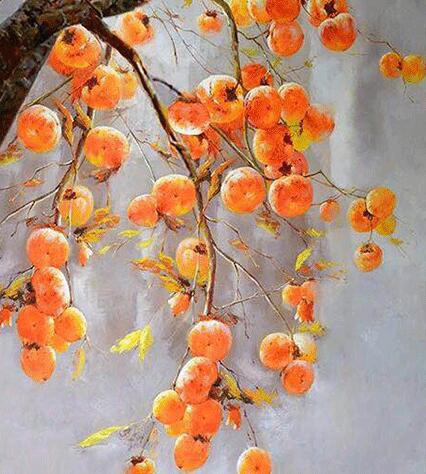 Chinese Persimmon Fruit and Branches Oil Painting