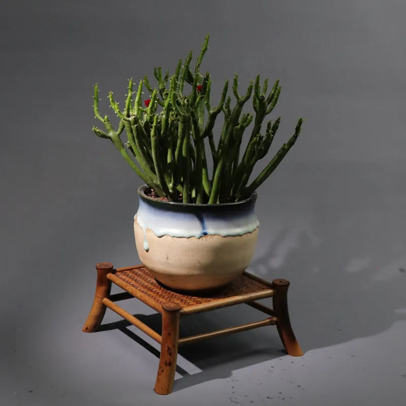 Handmade Meilu Bamboo Flower Stand & Woven Mat Display Rack
