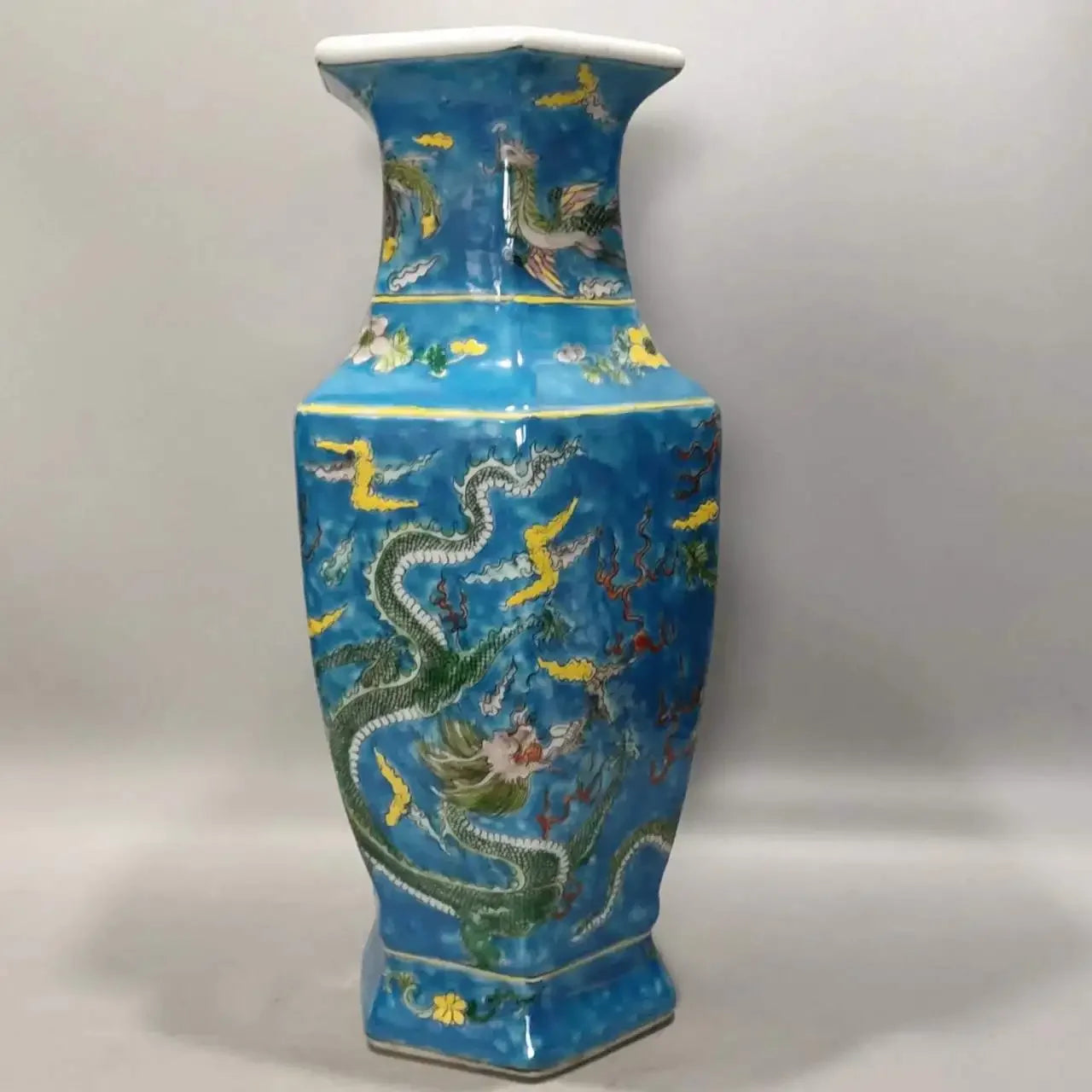 Qing Kangxi Antique Style Pastel Blue Hexagonal Porcelain Vase
