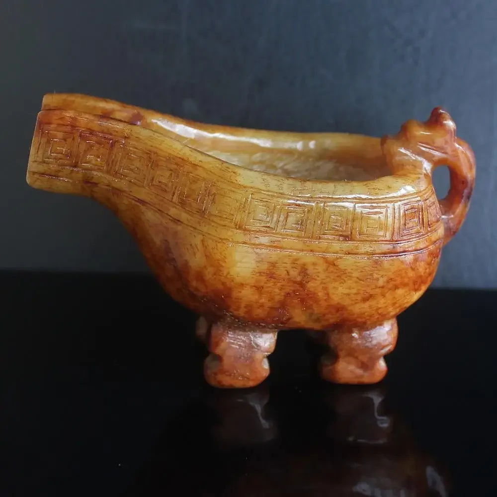 Chinese Antique Collectibles Chinese Old Jade Wine Glasses Decor  with Handle