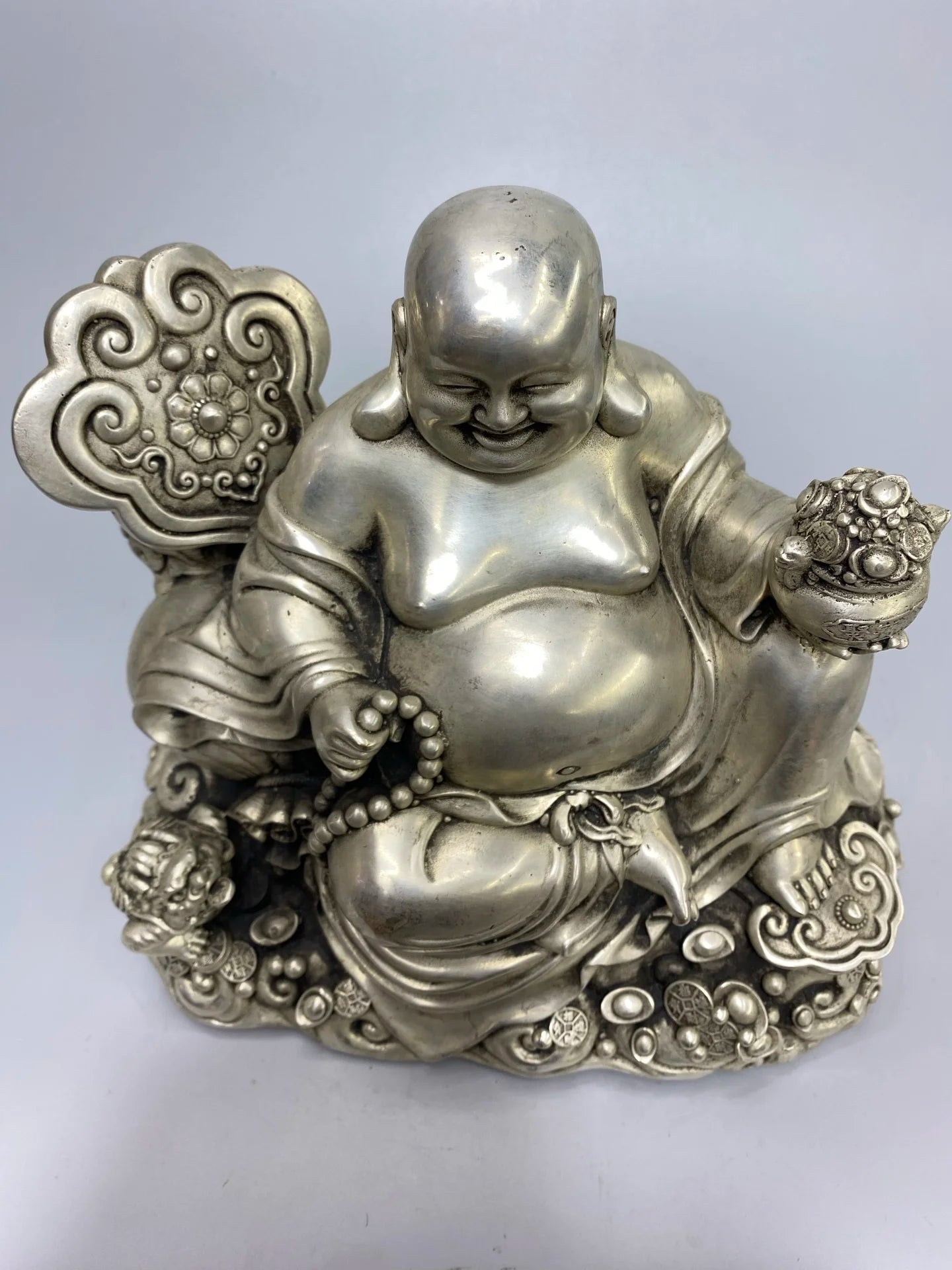 9" Bronze Gilded Ruyi Maitreya with Treasure Pot – Wealth Buddha