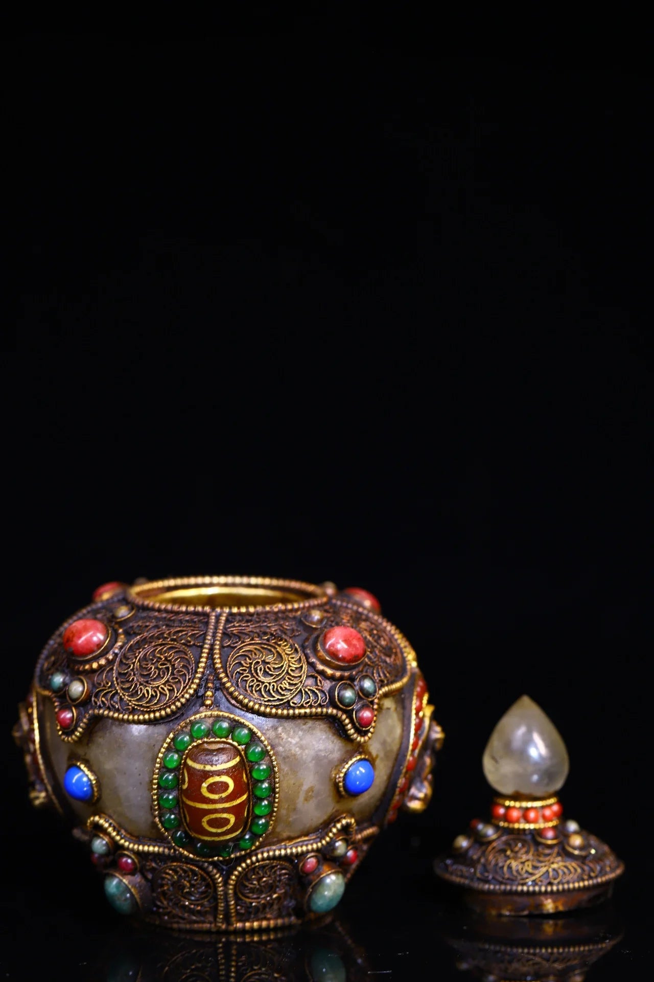 4" Tibetan Crystal gZi Bead Buddha Relics Jar – Asian Home Decor Amulet