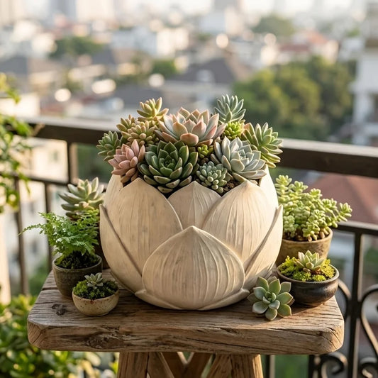 Creative Lotus Flower Resin Planter Pot – Zen Succulent & Cactus Window Sill Pot with Drain Hole