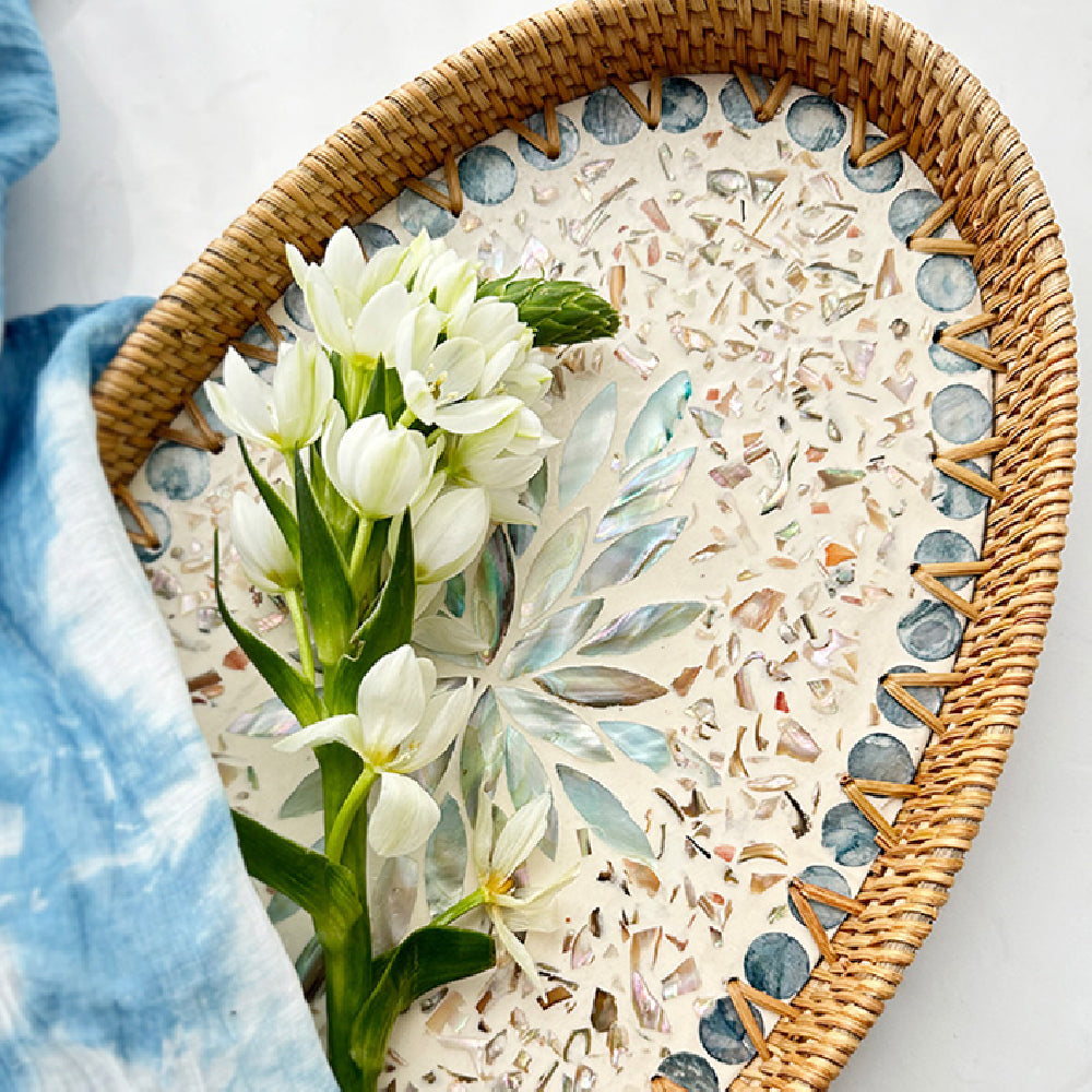Japanese Rattan Shell Tray For Household Tea