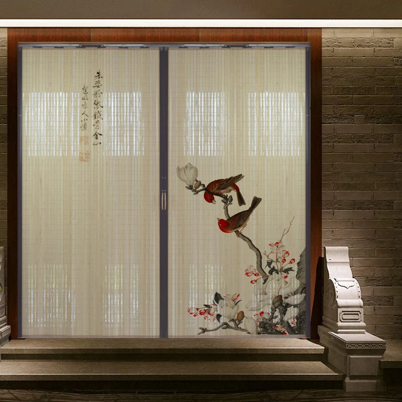 Partición deslizante de bambú impresa para puerta, biombo tradicional chino japonés, cortina deslizante, puerta para uso doméstico, divisor de ambientes, pantalla plegable