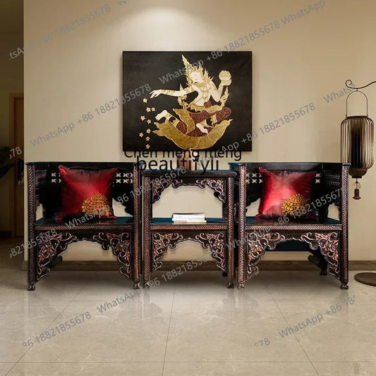 Classical Hand-Carved Chinese Elm Armchair – Solid Wood Vintage Salon Chair