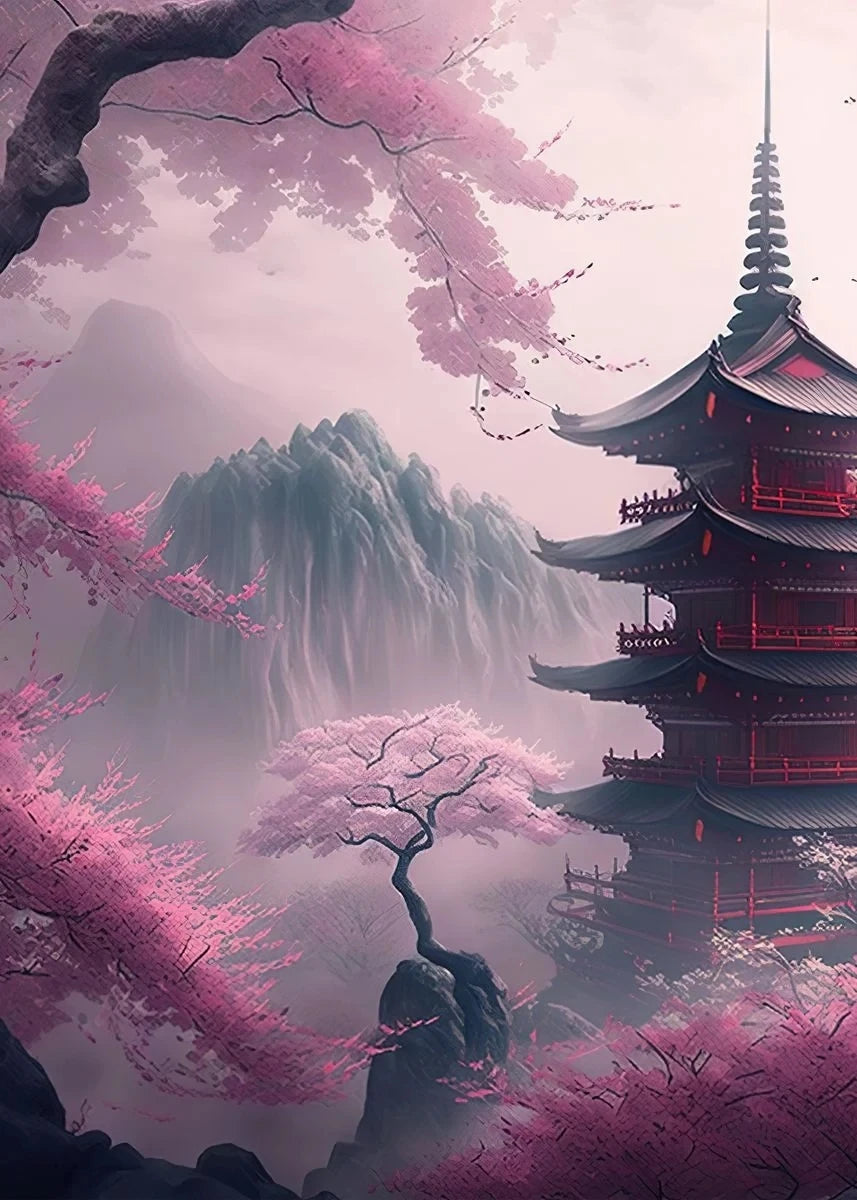 Japanese Cherry Blossom Fuji Mountain Sunset Tokyo Scenery Poster HD Printed Canvas Painting Wall Art Pictures Room Home Decor
