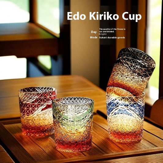 Edo Kiriko Japanese Handmade Cut Glass Cup, Single or Set of 4