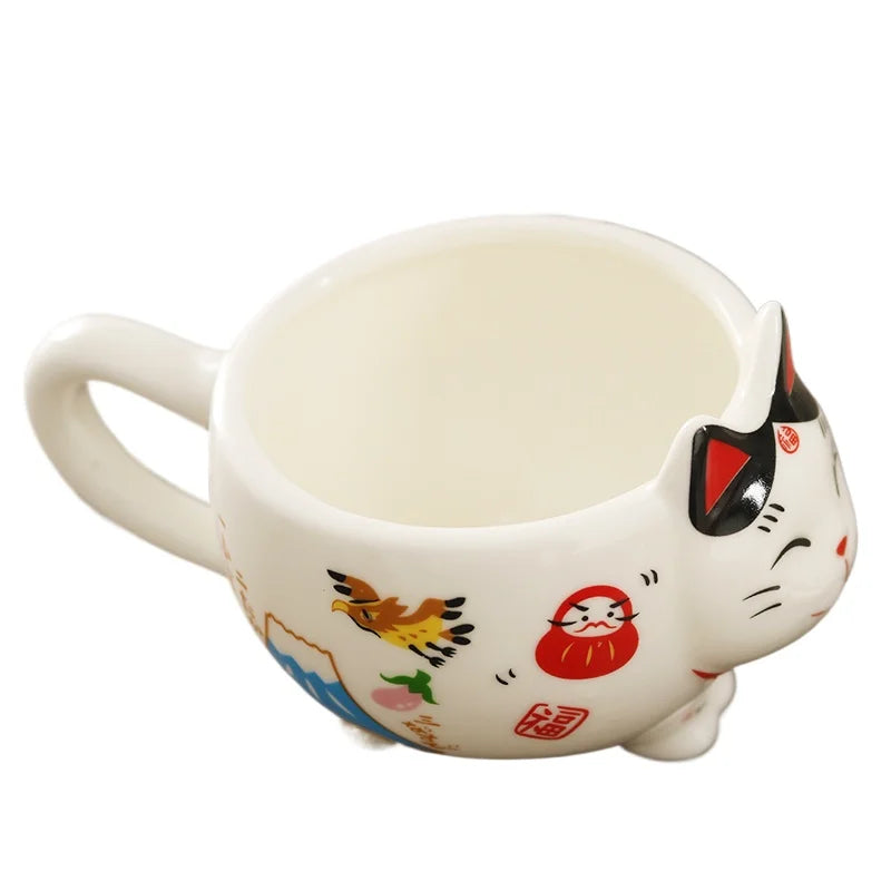 Japanese Lucky Cat Porcelain Tea Set – Cute Maneki-Neko Teapot & Cups with Strainer