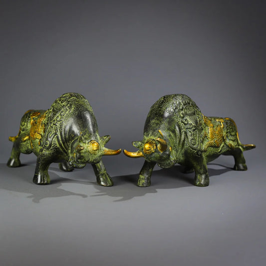 8" Brass Kirin “Struggling Bull” Statues (Pair) – Bullish Wealth Guardians