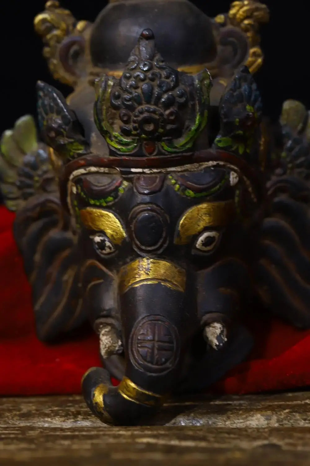 5" Tibetan Temple Collection Old Bronze Painted Ganesha Head Mask