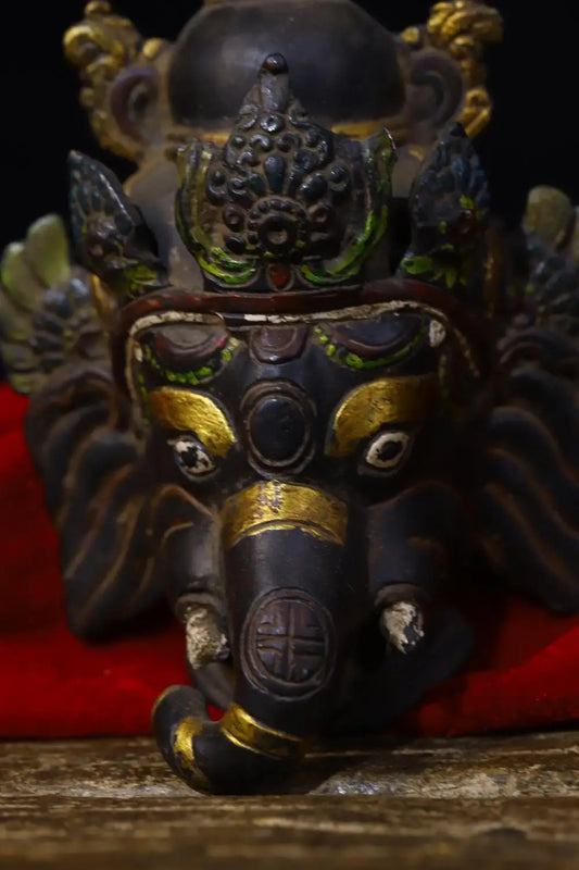 5" Tibetan Temple Collection Old Bronze Painted Ganesha Head Mask