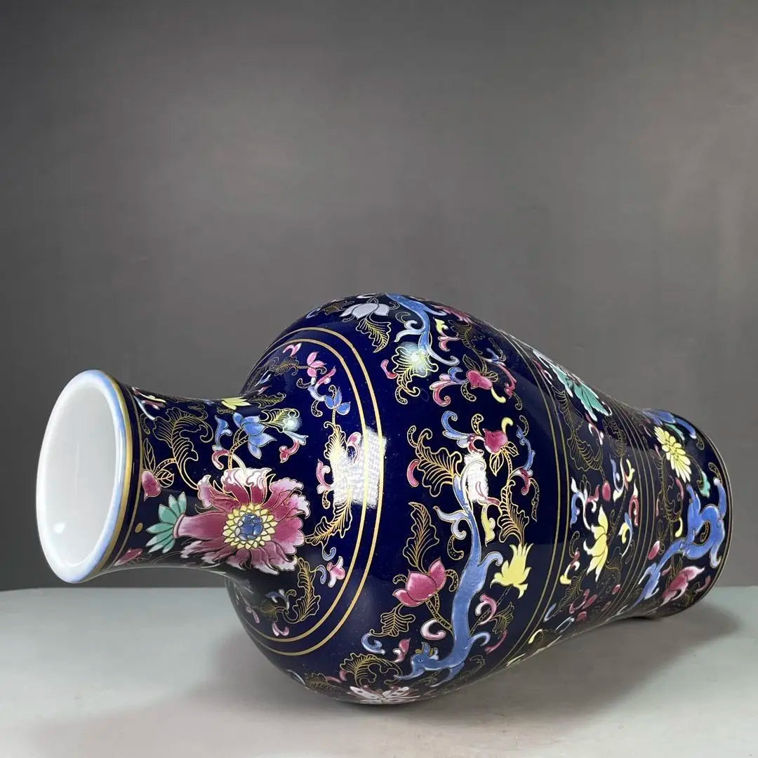 Qing Dynasty Qianlong Blue-Glazed Floral Enamel Vase Replica | One-of-a-Kind Handmade Porcelain