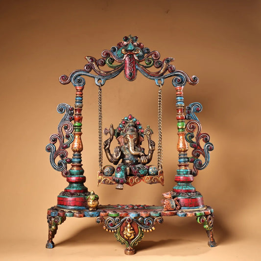 17" Bronze Turquoise Ganesha & Phoenix Swing – Asian Home Decor