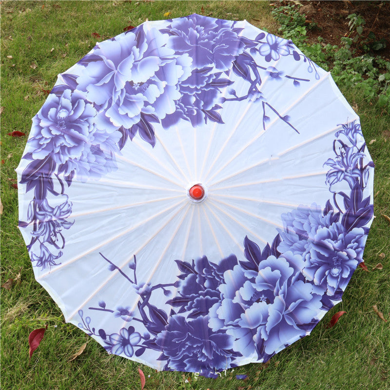 Chinese Style Silk Print Bamboo Umbrella