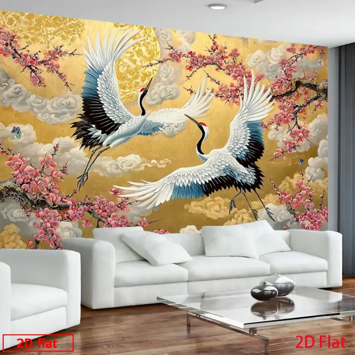 Majestic Birds & Cherry Blossom Wall Tapestry | Luxury Gold Asian Art Hanging