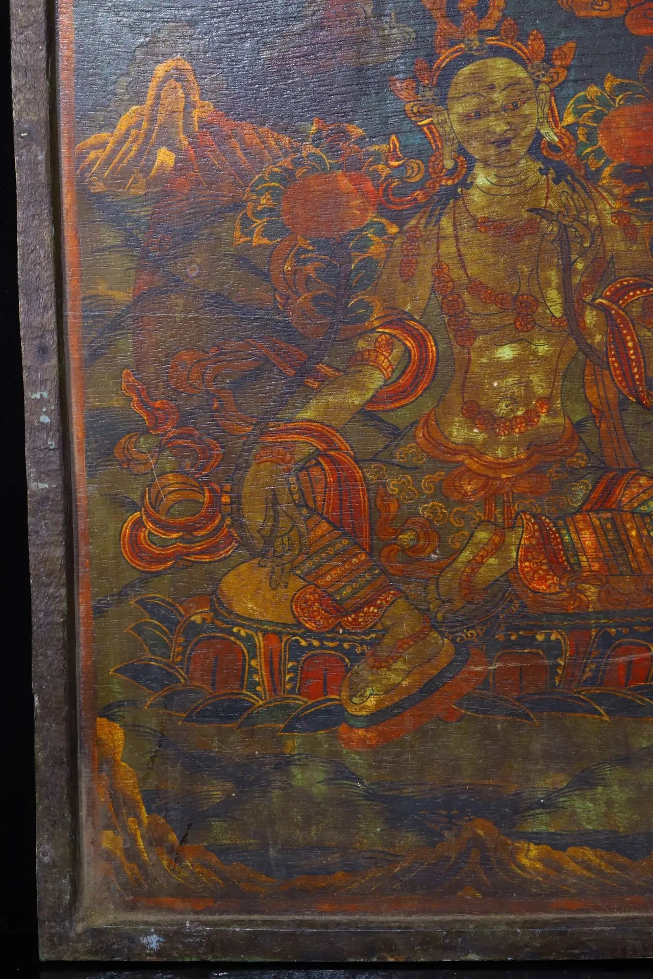 Tibetan White Tara Thangka on Bodhi Root Wood (23")