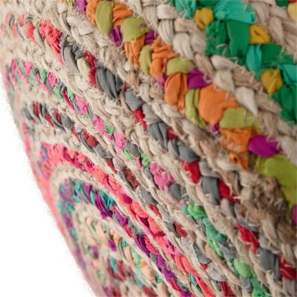 Handcrafted Braided Jute & Cotton Round Pouf Ottoman | 20.1" Woven Footstool