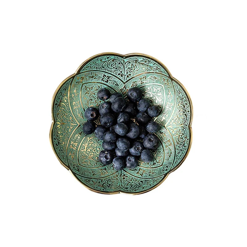 Hand-Engraved Southeast Asian Solid Brass Bowl – Decorative Fruit, Key & Jewelry Dish
