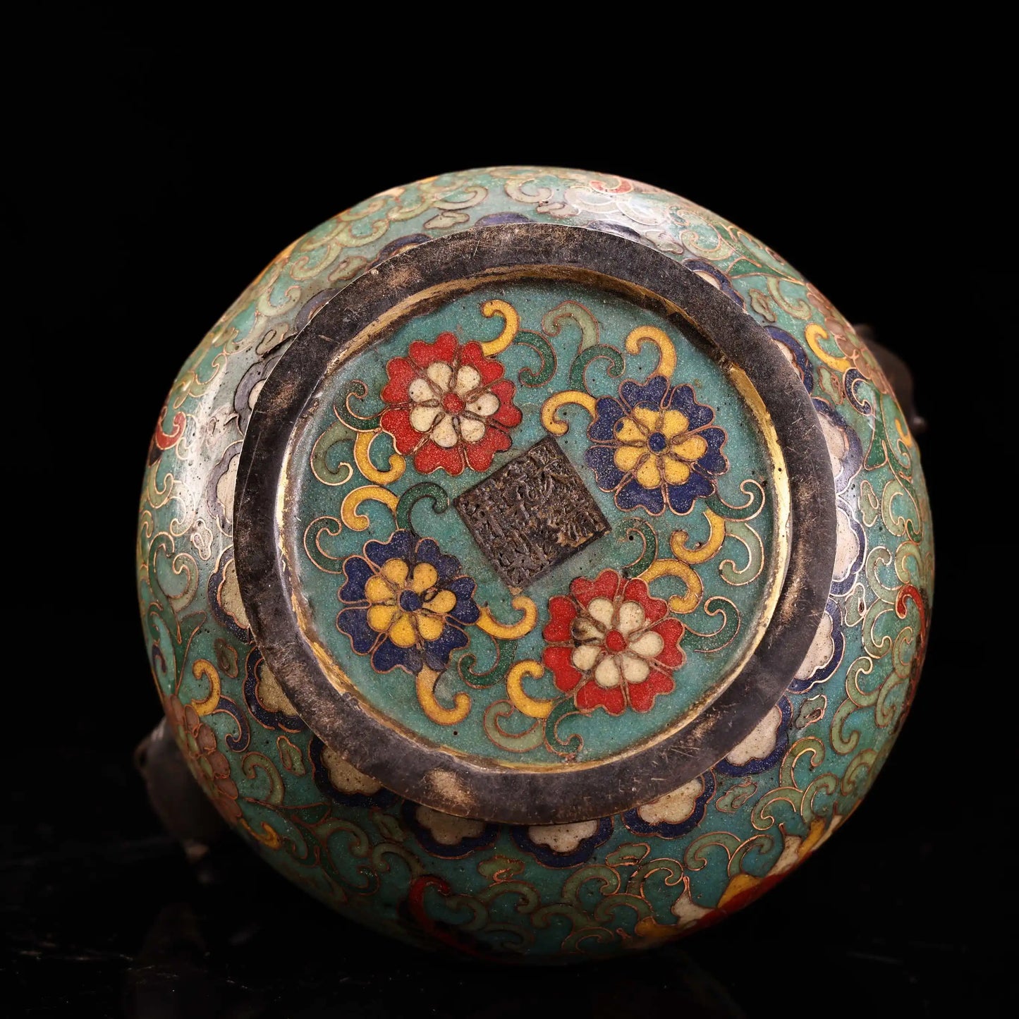 7"Tibetan Temple Collectio Old Bronze Cloisonne Enamel Lotus pattern Elephant Head Ear Smoker Incense Burner Town house