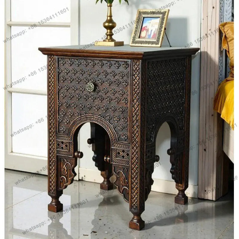 Southeast Asian style solid wood small bedside table furniture ST092 Thai Turkish wooden edge corner table