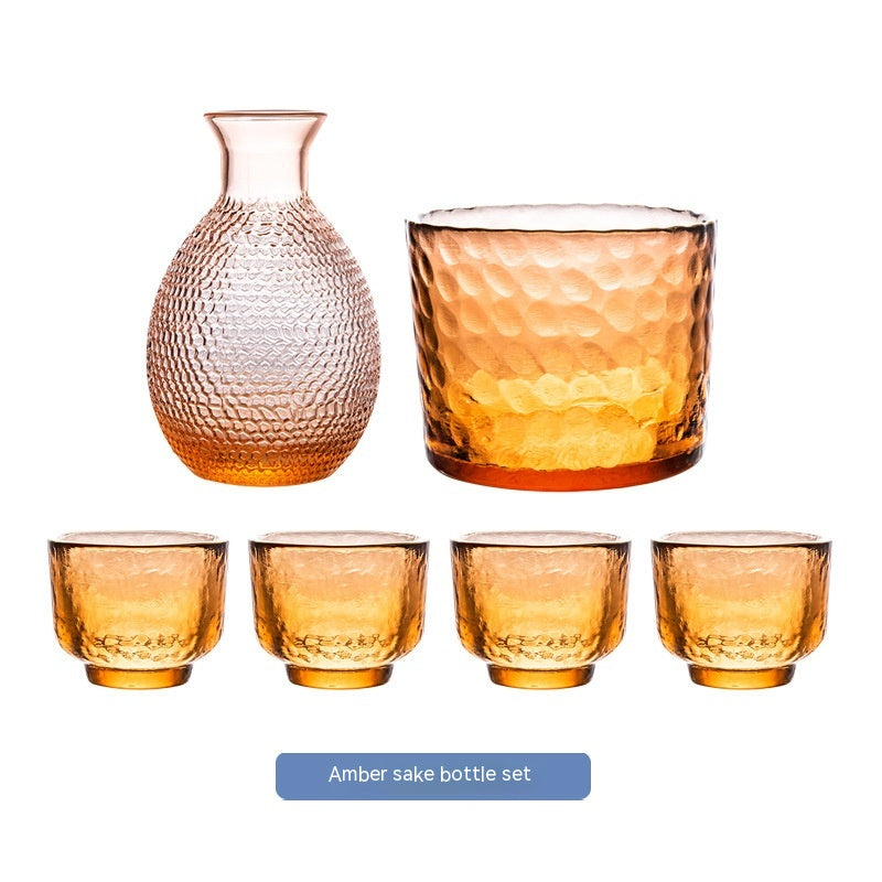 Japanese Style Hammered Glass Pattern 6-Piece Wine Set
