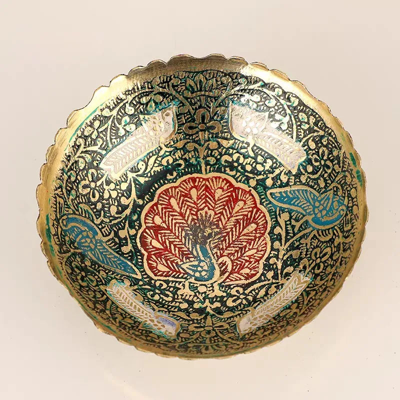 Nepalese & Tibetan Peacock Decorative Bowl – Colorful Mosaic Candy Dish, Fruit Plate & Altar Bowl