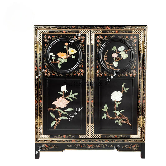 New Chinese Classical Mahogany Door Cabinet – Antique Style Storage Credenza