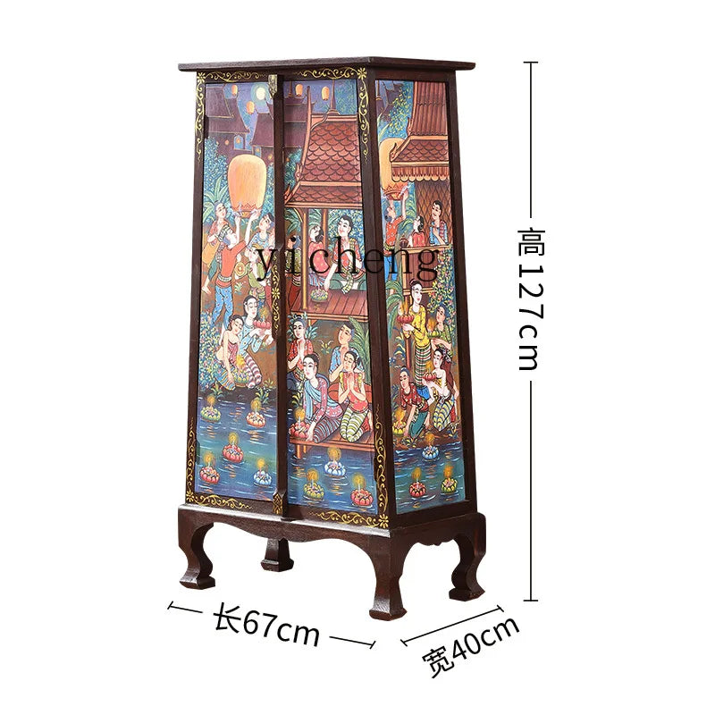 Painted Decorative Storage Cabinet Southeast Asian Style Solid Wood Furniture Entrance Cabinet