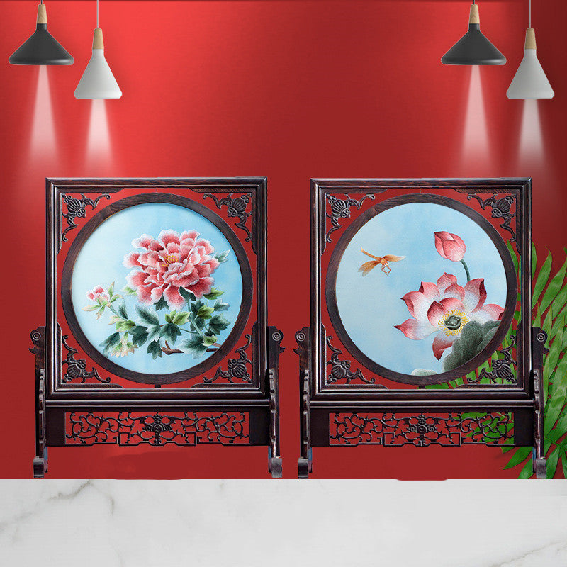 Hand-crafted Double-sided Chinese Embroidery Table Screen