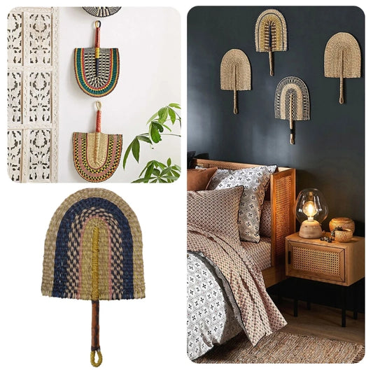 Traditional Handwoven Straw Fan for Wall Art Decorative Fan for Summer Party Drop Shipping