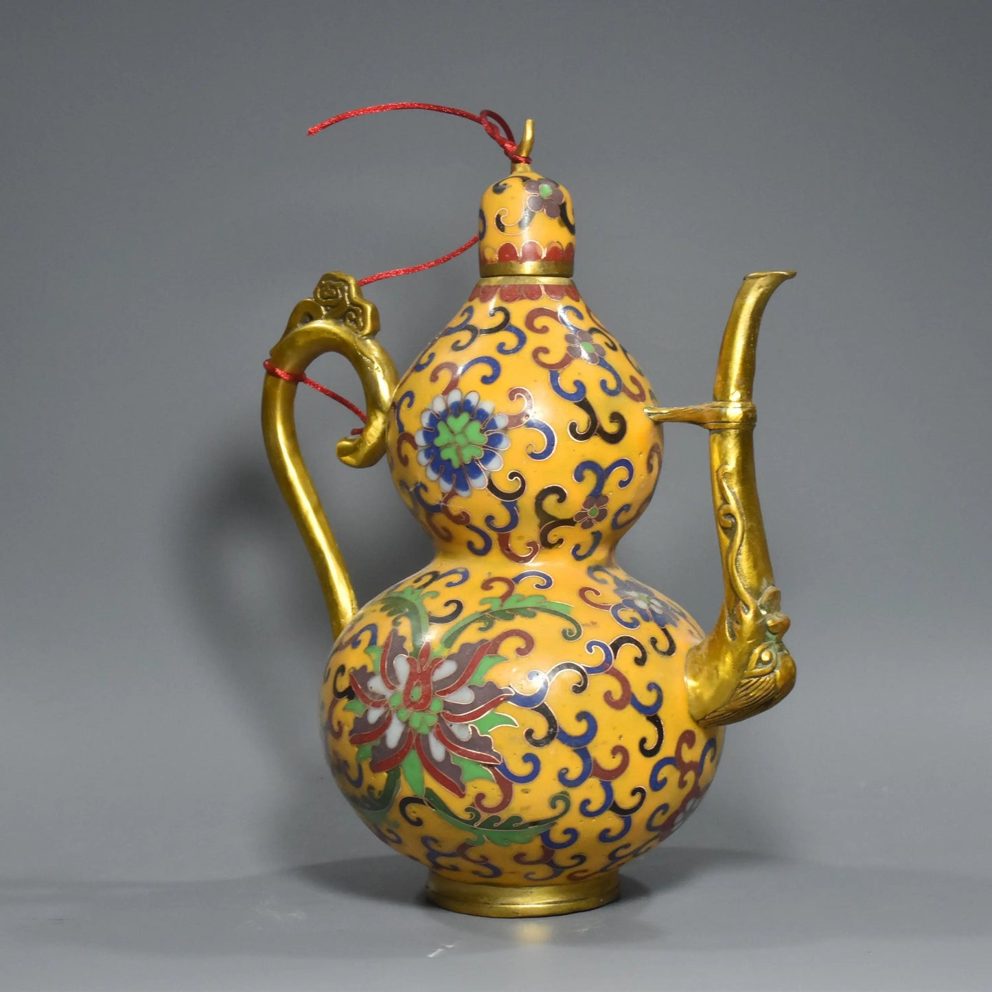 Bronze Cloisonné Floral Gourd Wine Pot – Temple Gourd Vessel