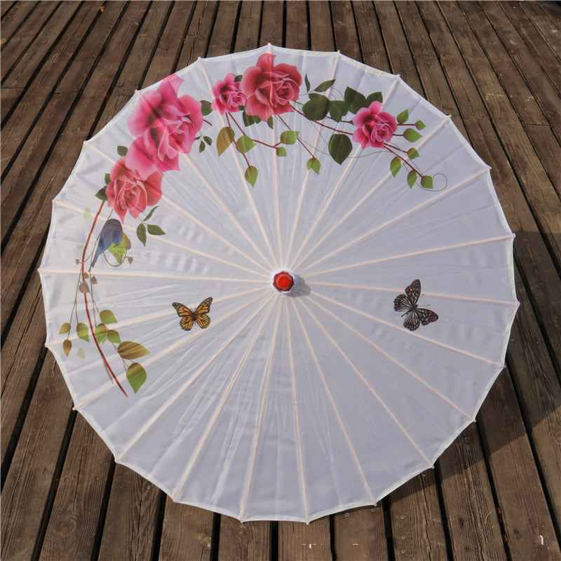 Chinese Style Silk Print Bamboo Umbrella