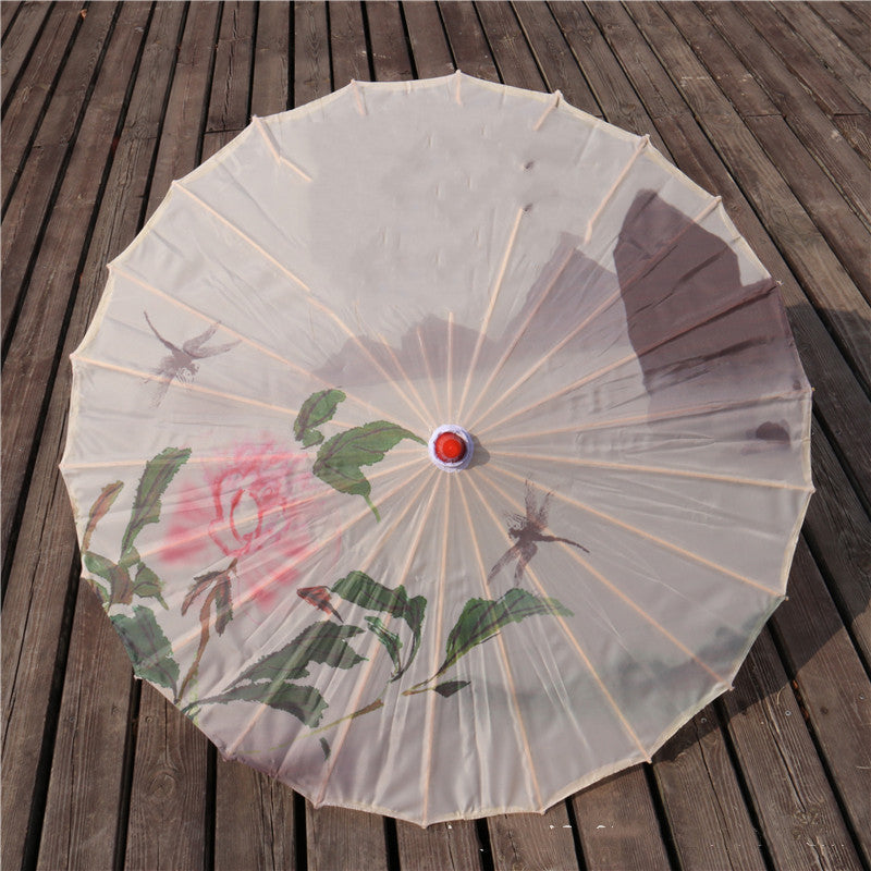 Chinese Style Silk Print Bamboo Umbrella