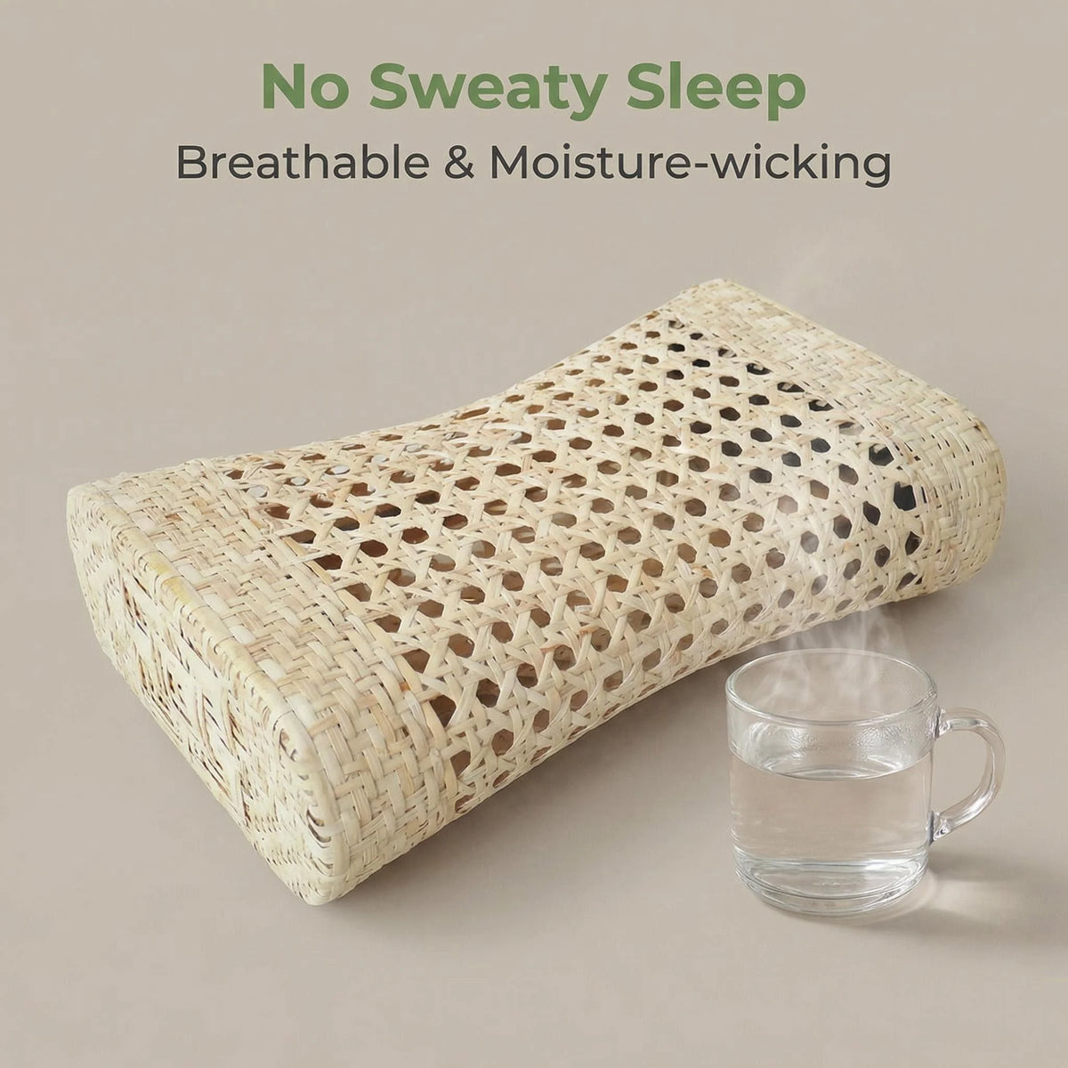 Hand-Woven Natural Straw & Rattan Cooling Pillow – Breathable Hollow Headrest & Neck Support