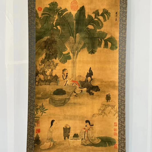 Vintage Chinese Long Scroll – Hand-Painted “Laundry Diagram” Paper Painting