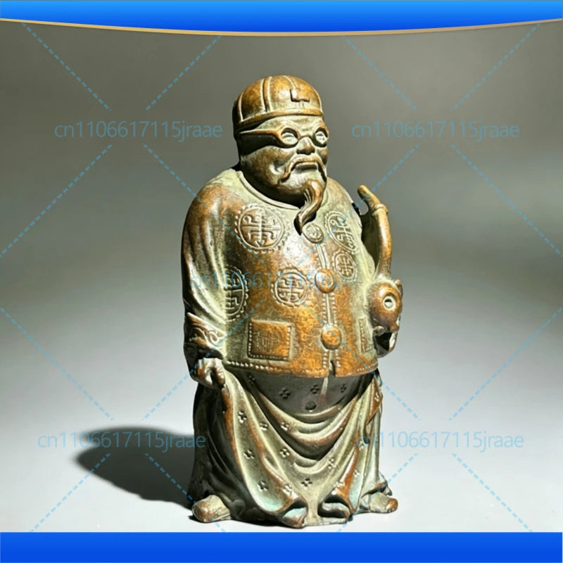 Old Chinese Japanese Boxwood Hand Carved Moneybags Rich Man God of Wealth Statue Netsuke Table Decoration