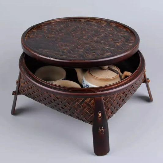 Caja de almacenamiento de bambú y laca para juego de té – Organizador de té chino