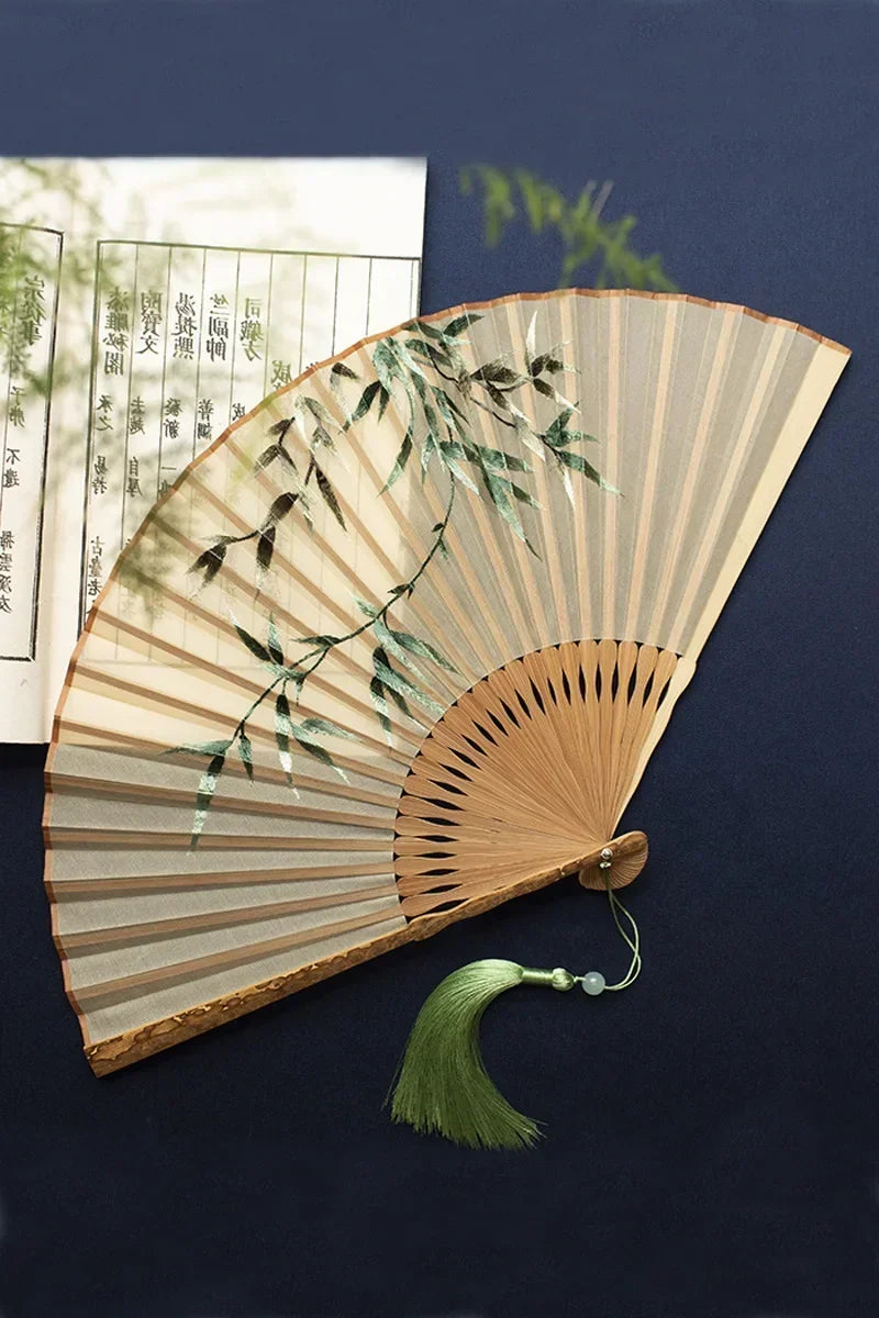 Chinese Embroidery Style Bamboo Folding Fan, Embroidery Female Silk Fan, Silk Fan Chinese Style