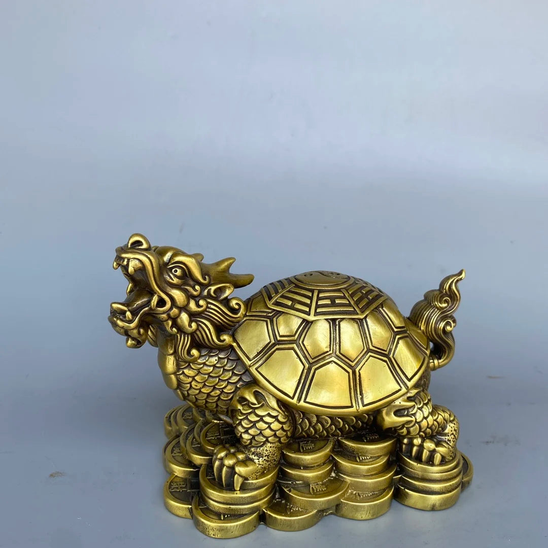 6" Brass Dragon Turtle with Yuanbao Coins – Wealth & Protection Statue