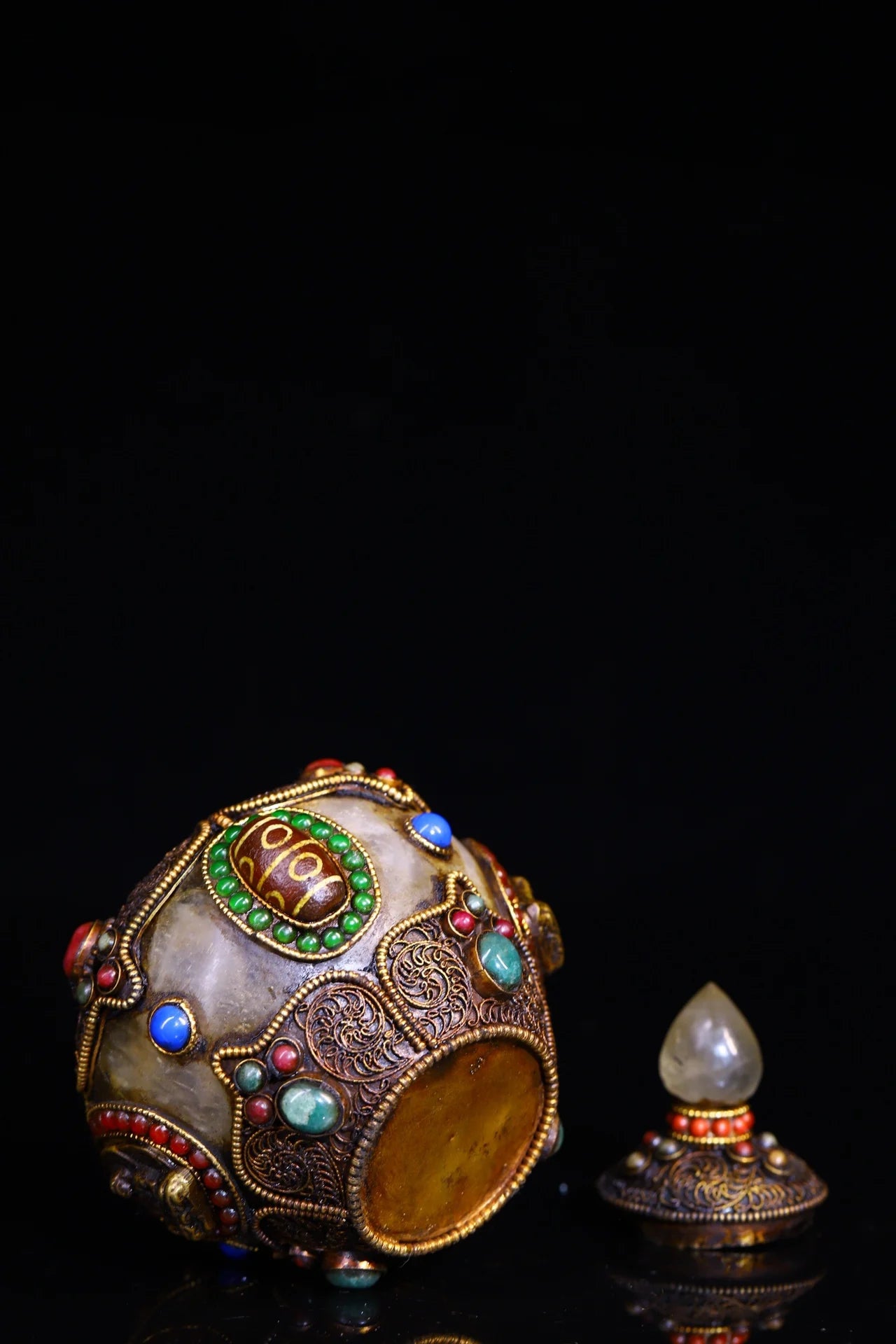 4" Tibetan Crystal gZi Bead Buddha Relics Jar – Asian Home Decor Amulet