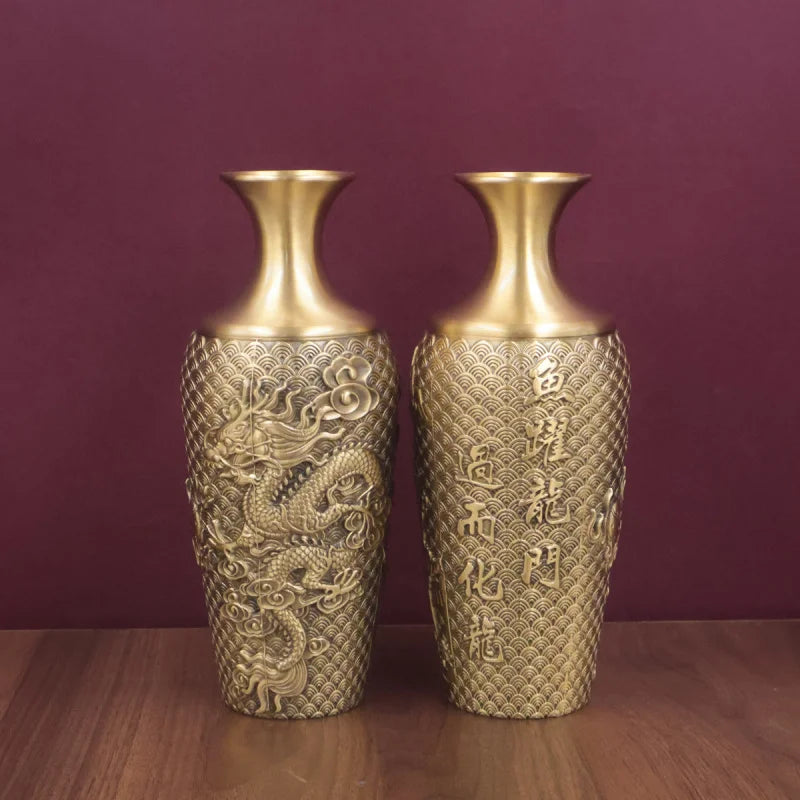 Brass Fish Leaping Over the Dragon Gate Copper Vase